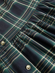 Długa sukienka w kratę w stylu retro z kołnierzykiem w kolorze czerwonobrązowym