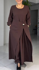 Damska sukienka swobodna z okrągłym dekoltem i patchworkiem