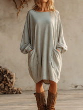 Damska, luźna, bawełniana, długa sukienka dresowa z kieszeniami