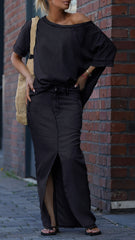 Damski garnitur casualowy z okrągłym dekoltem i denimu Tencel