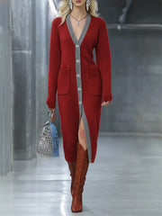 Damska sukienka-sweter kardigan w bloki kolorystyczne