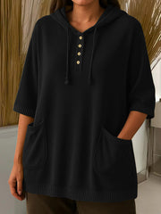 Damska bluza z kapturem w jednolitym kolorze, z rękawami o średniej długości