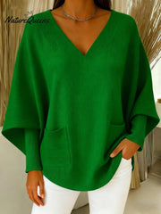 Damski sweter w jednolitym kolorze z dekoltem w serek