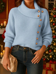 Damski sweter w jednolitym kolorze z kołnierzykiem i długim rękawem, luźny i swobodny