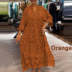 Damska luźna sukienka z nadrukiem z dekoltem w szpic