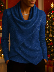 Damski luźny, dzianinowy top z cekinami i długim rękawem, z rozkloszowanym dekoltem
