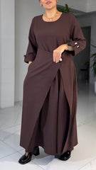 Damska sukienka swobodna z okrągłym dekoltem i patchworkiem