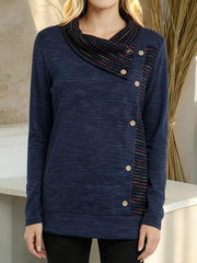 Damski top z geometrycznym nadrukiem, patchworkiem, okrągłym dekoltem i długim rękawem, swobodny, luźny, dzianinowy