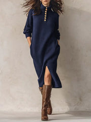 Damska sukienka z golfem w jednolitym kolorze, luźna, dzianinowa