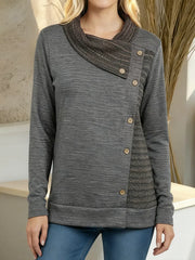 Damski top z geometrycznym nadrukiem, patchworkiem, okrągłym dekoltem i długim rękawem, swobodny, luźny, dzianinowy