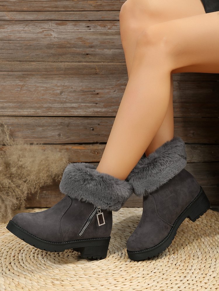 Damskie zimowe botki plus size z surowym brzegiem i blokowym obcasem z kaszmiru