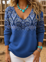 Damski sweter w stylu retro z nadrukiem w stylu western z opadającymi ramionami