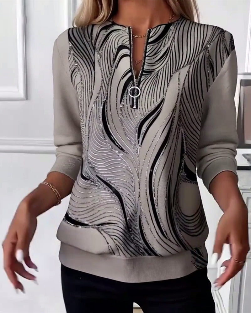 Bluza z nadrukiem, swobodna, zapinana na suwak