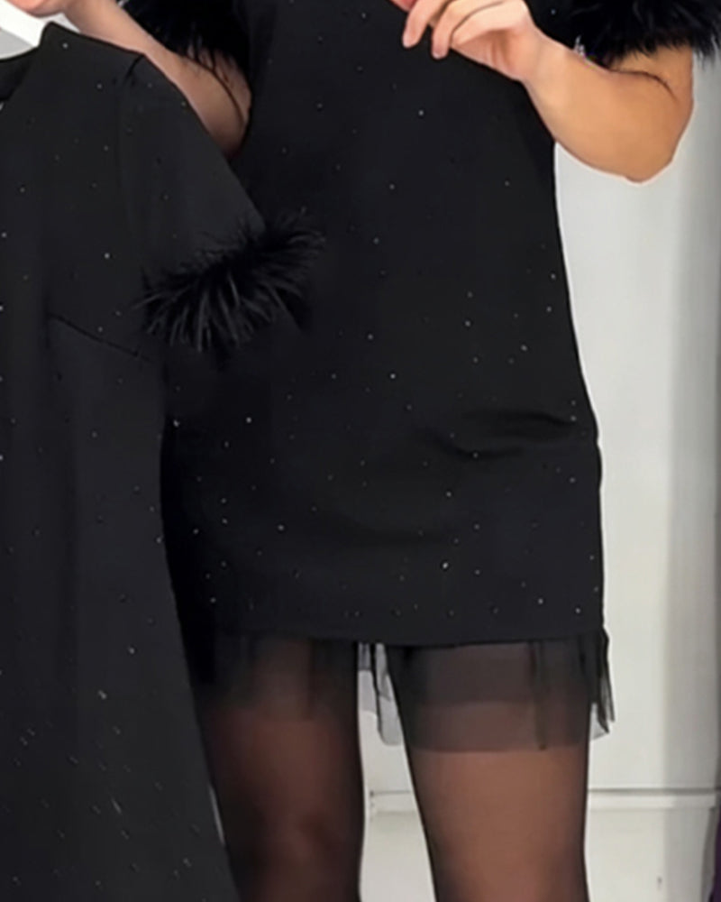 Elegancka damska sukienka z tiulu ze strasami