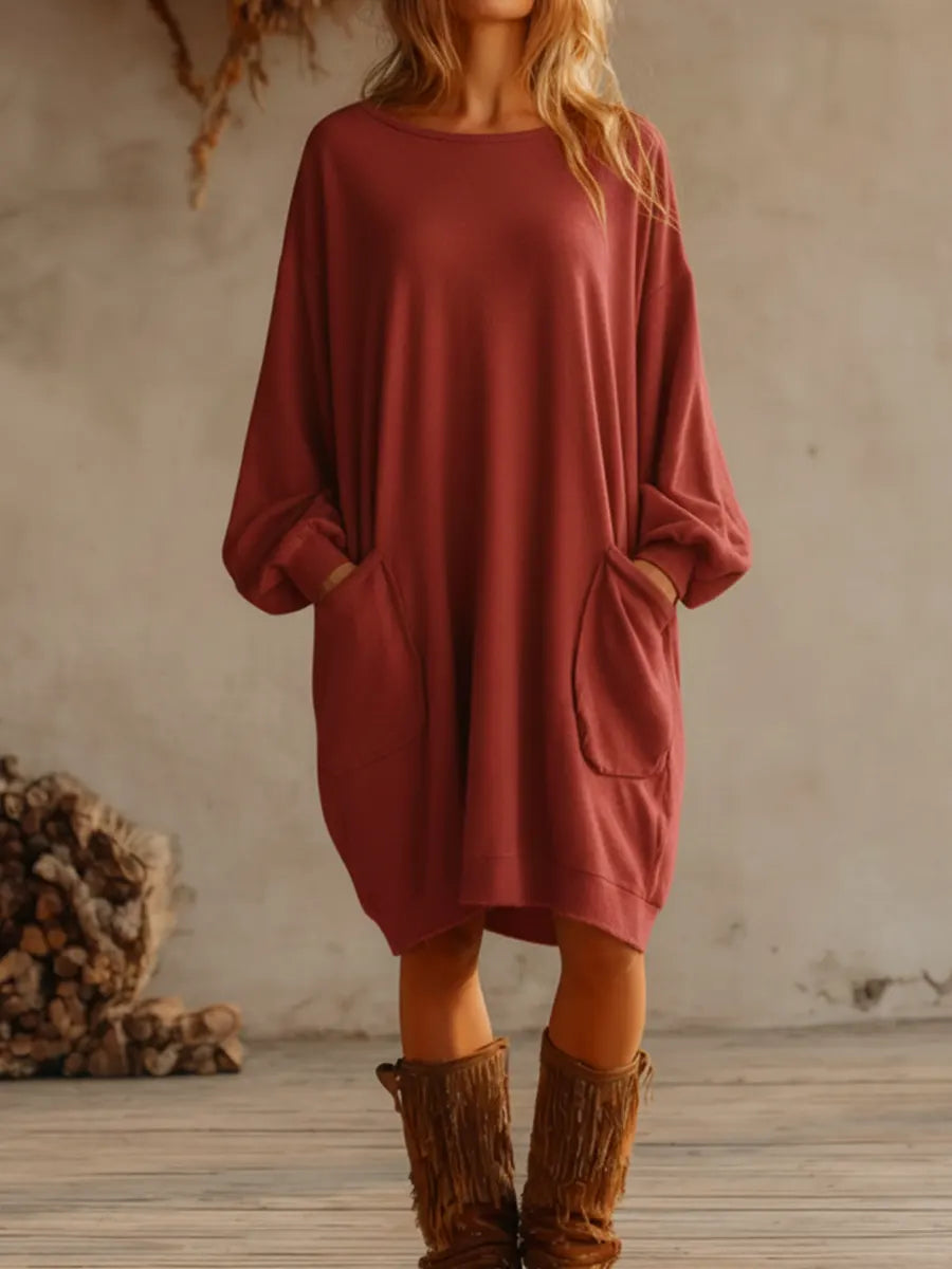 Damska, luźna, bawełniana, długa sukienka dresowa z kieszeniami