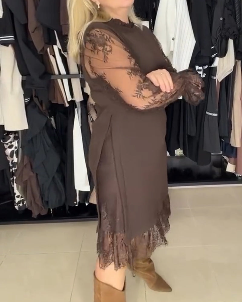 Elegancka sukienka damska z koronką patchworkową