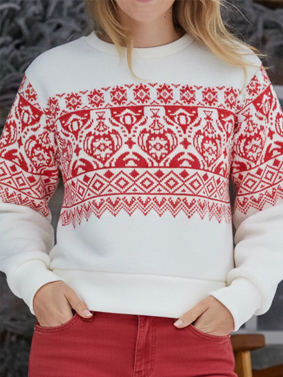 Bluza z okrągłym dekoltem i nadrukiem w stylu retro Fair Isle
