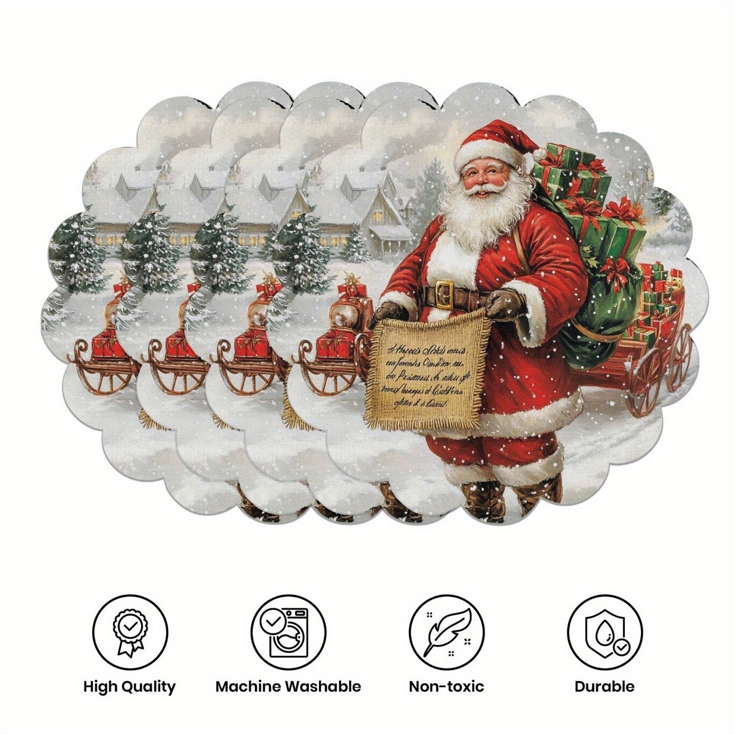 10 szt. Zimowe podkładki w kształcie poinsecji i szyszek sosnowych, podkładki na stół z antypoślizgowej tkaniny