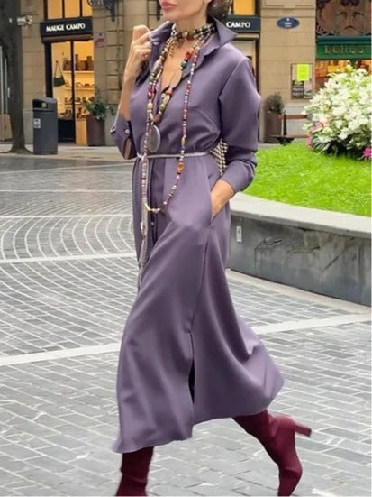 Elegancka sukienka koszulowa damska z rozcięciem u dołu