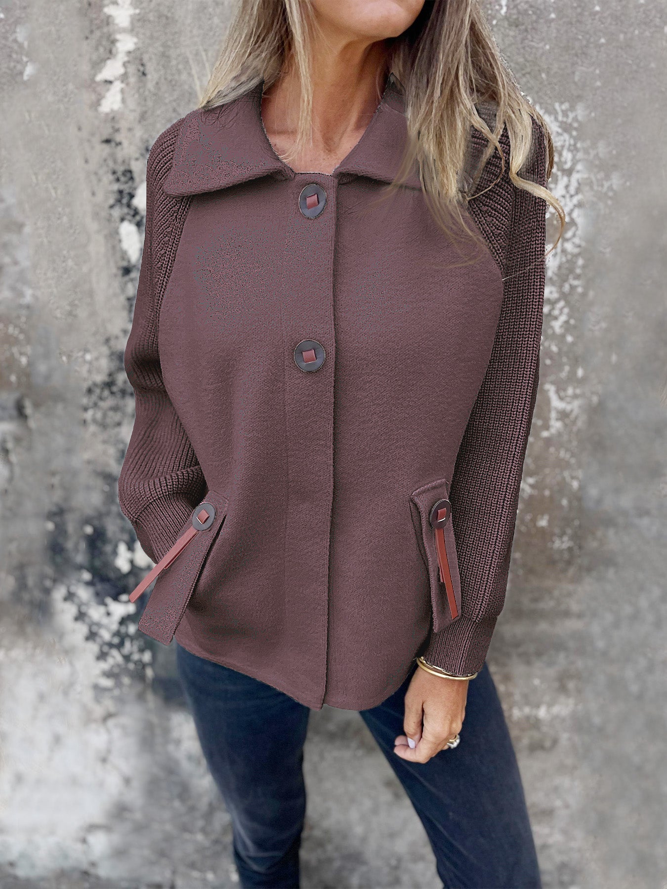 Damska swobodna kurtka kardigan z klapami