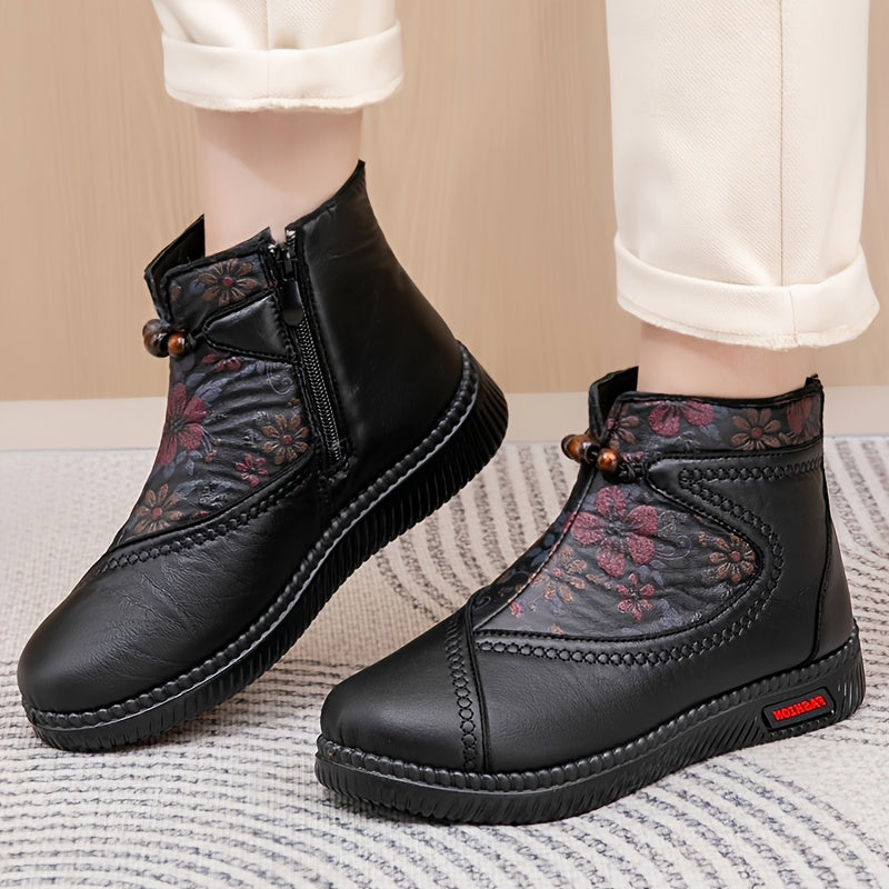 Damskie zimowe buty w kwiaty w stylu vintage – ciepłe, antypoślizgowe i wygodne