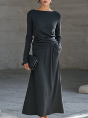 Elegancki dwuczęściowy komplet sukienek w jednolitym kolorze, drapowany