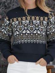 Bluza z okrągłym dekoltem i nadrukiem w stylu retro Fair Isle