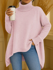 Damski golf, swobodny, luźny, dzianinowy top z nieregularnym dołem