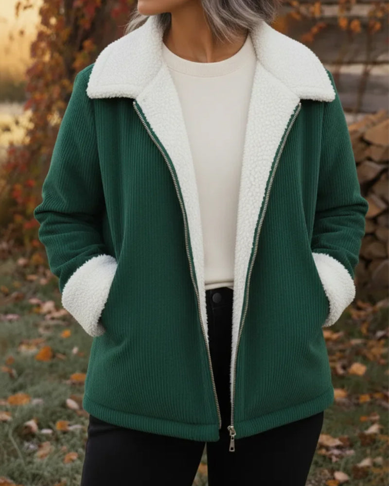 Damski zimowy płaszcz z wełnianego sztruksu