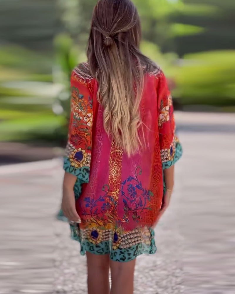 Elegancka bluzka w stylu boho z nadrukiem etnicznym