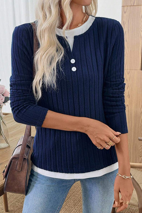 Dwuczęściowe bluzki casualowe z okrągłym dekoltem i guzikami