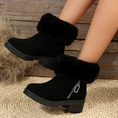 Damskie zimowe botki plus size z surowym brzegiem i blokowym obcasem z kaszmiru