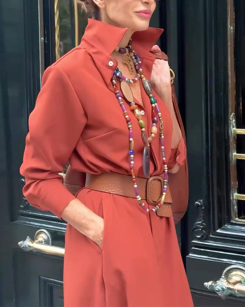 Elegancka sukienka koszulowa damska z rozcięciem u dołu