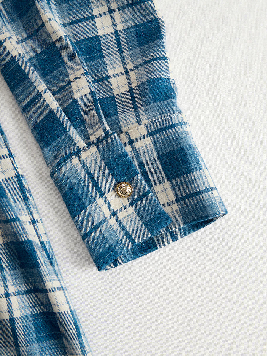 Długa sukienka w kratę w stylu retro z kołnierzykiem w kolorze czerwonobrązowym