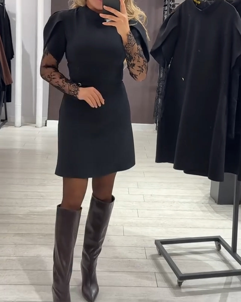 Elegancka sukienka damska z koronkowymi rękawami