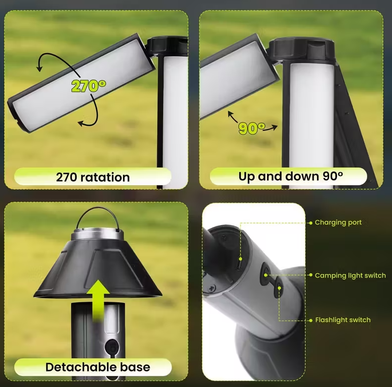 4-biegowa, chowana lampa kempingowa LED