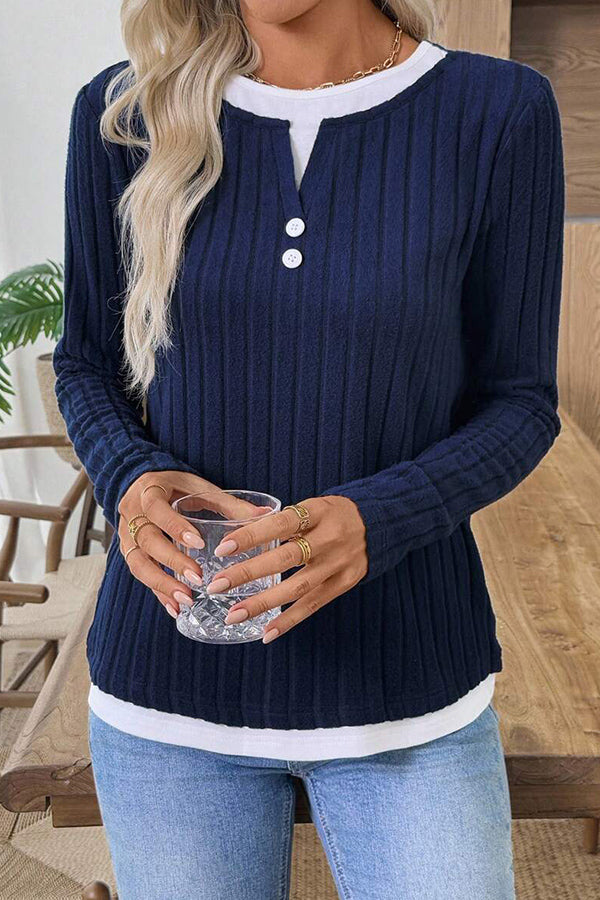 Dwuczęściowe bluzki casualowe z okrągłym dekoltem i guzikami