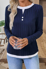 Dwuczęściowe bluzki casualowe z okrągłym dekoltem i guzikami