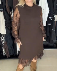 Elegancka sukienka damska z koronką patchworkową