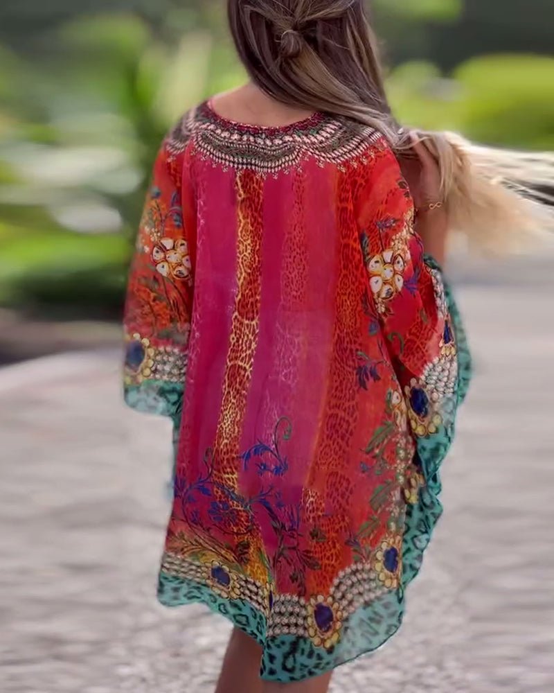 Elegancka bluzka w stylu boho z nadrukiem etnicznym