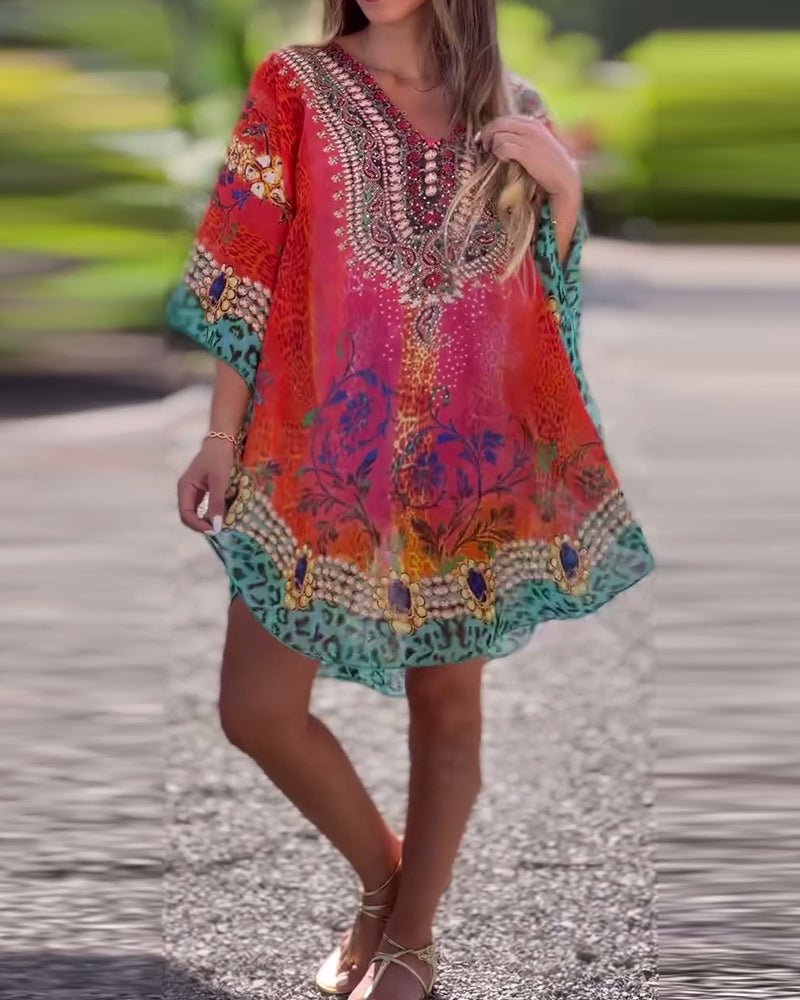 Elegancka bluzka w stylu boho z nadrukiem etnicznym