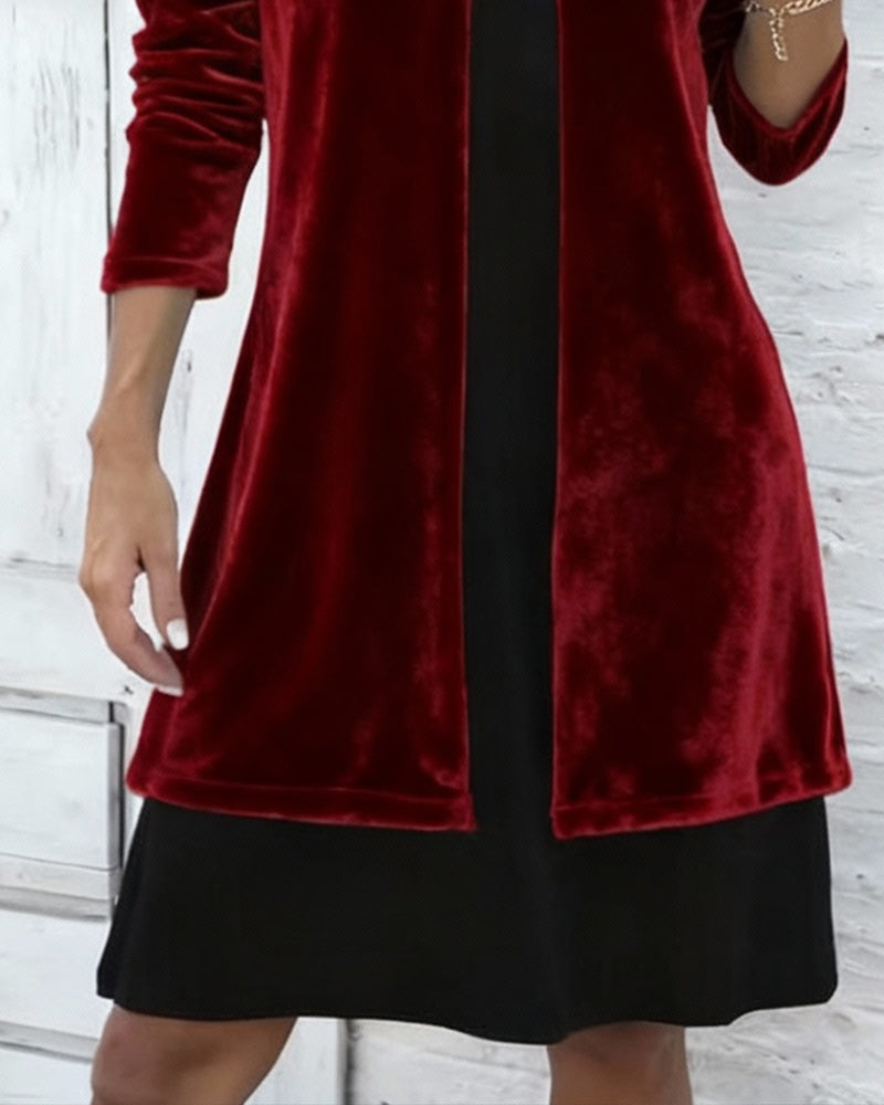 Aksamitna sukienka I Fałszywy styl dwuczęściowy