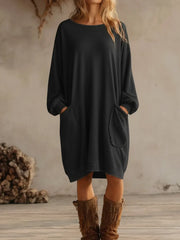 Damska, luźna, bawełniana, długa sukienka dresowa z kieszeniami