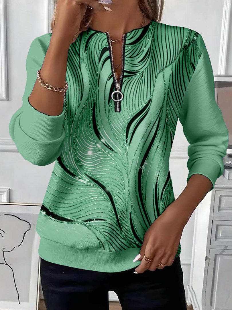 Bluza z nadrukiem, swobodna, zapinana na suwak