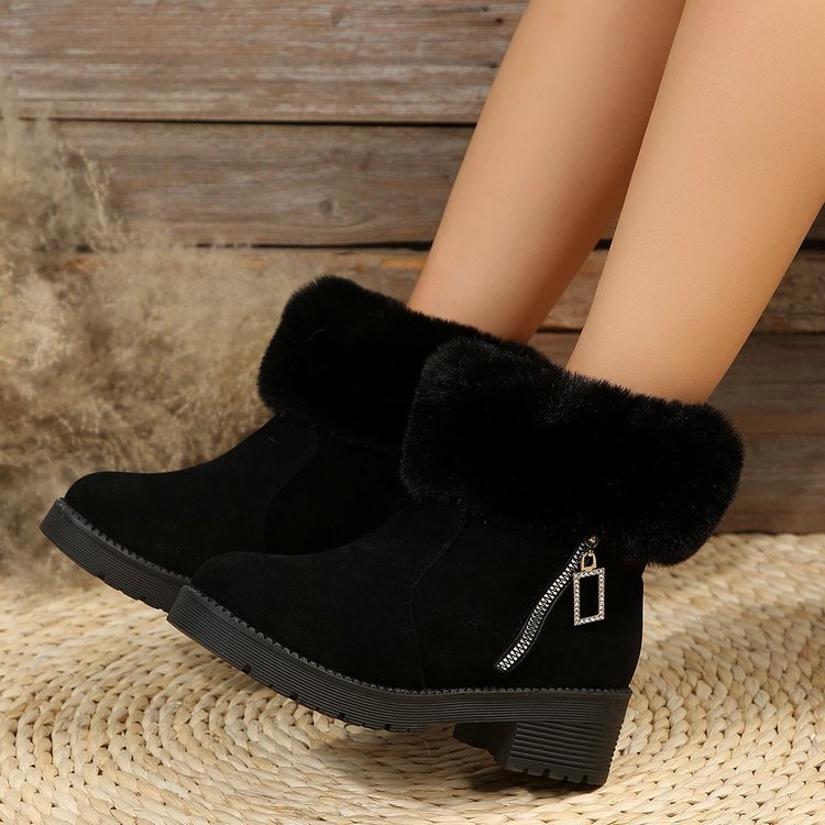 Damskie zimowe botki plus size z surowym brzegiem i blokowym obcasem z kaszmiru