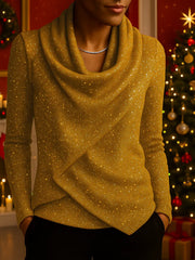 Damski luźny, dzianinowy top z cekinami i długim rękawem, z rozkloszowanym dekoltem