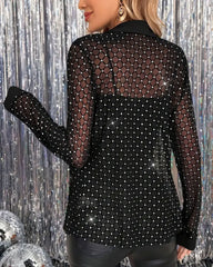 Błyszcząca koszula z klapami i długimi rękawami