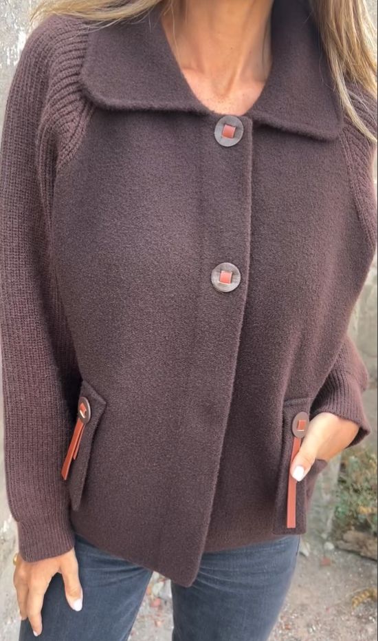 Damska swobodna kurtka kardigan z klapami