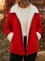 Damski zimowy płaszcz z wełnianego sztruksu