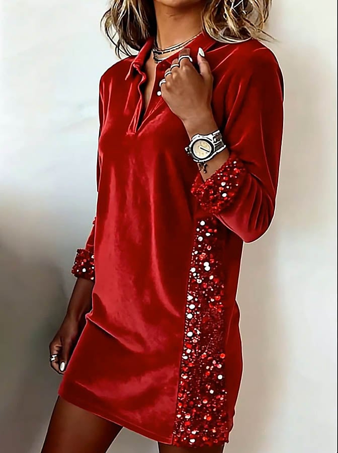 Damska swobodna sukienka świąteczna w blokach kolorów